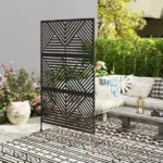 Decorative Privacy Fence Screen, Metal Outdoor Privacy Screen Climbing Plant Trellis with Stand, Rhombus Black - Image 7