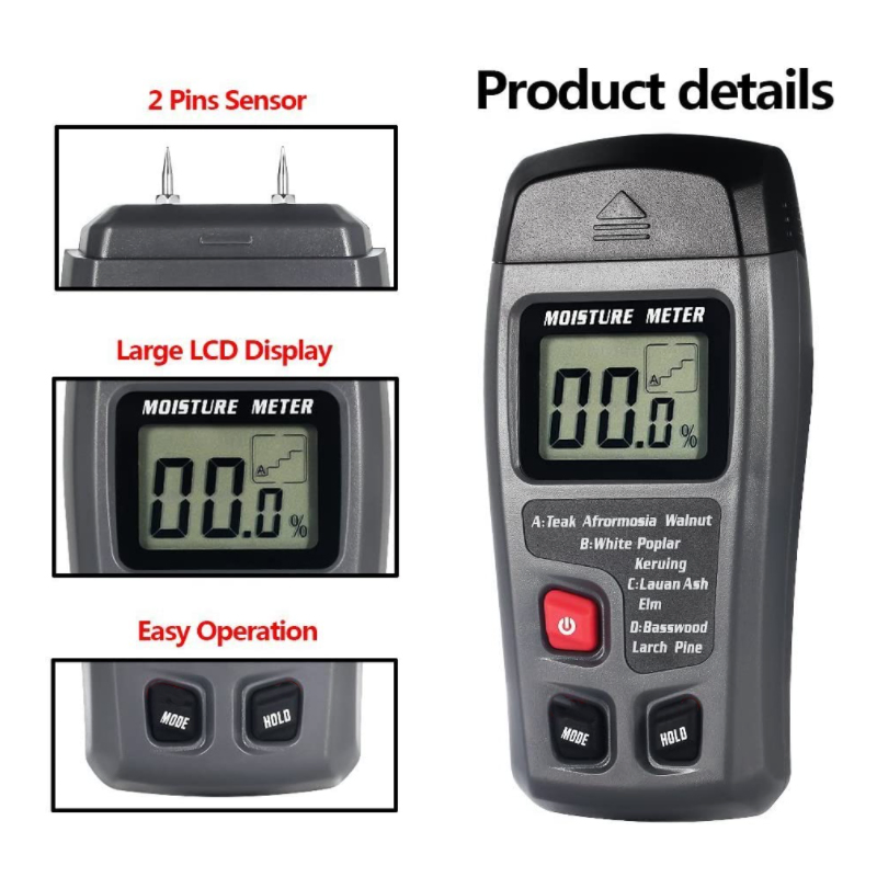 Digital Wood Moisture Meter 0-99.9 Percent for Lumber Firewood and Paper