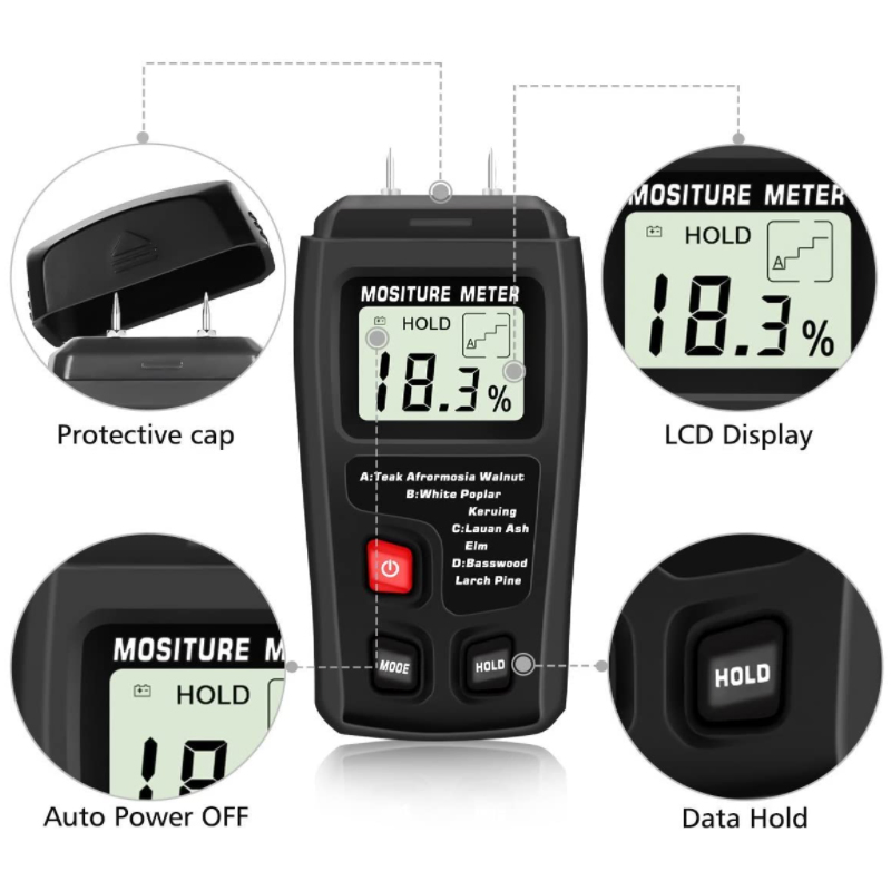 Digital Wood Moisture Meter 0-99.9 Percent for Lumber Firewood and Paper