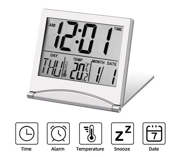 Foldable Digital Travel Alarm Clock with Temperature Display