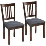Dining Chairs Set of 2 Linen Upholstered Kitchen Chairs with Rubberwood Legs for Dining Room Living Room Espresso Gray - Image 2