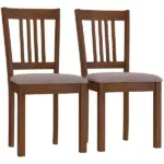 Dining Chairs Set of 2 Linen Upholstered Kitchen Chairs with Rubberwood Legs for Dining Room Living Room Walnut Taupe - Image 2
