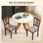Dining Chairs Set of 2 Linen Upholstered Kitchen Chairs with Rubberwood Legs for Dining Room Living Room Walnut Taupe - Image 4