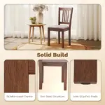 Dining Chairs Set of 2 Linen Upholstered Kitchen Chairs with Rubberwood Legs for Dining Room Living Room Walnut Taupe - Image 5