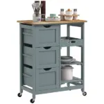 HOMCOM Dining Rolling Kitchen Cart, Gray, with Wood Top, Shelves and Drawers - Image 11