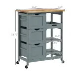 HOMCOM Dining Rolling Kitchen Cart, Gray, with Wood Top, Shelves and Drawers - Image 3