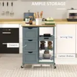 HOMCOM Dining Rolling Kitchen Cart, Gray, with Wood Top, Shelves and Drawers - Image 4