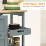 HOMCOM Dining Rolling Kitchen Cart, Gray, with Wood Top, Shelves and Drawers - Image 5