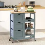 HOMCOM Dining Rolling Kitchen Cart, Gray, with Wood Top, Shelves and Drawers - Image 10