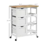 HOMCOM Dining Rolling Kitchen Island, White, with Wood Top, Shelves and Drawers - Image 3