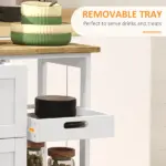 HOMCOM Dining Rolling Kitchen Island, White, with Wood Top, Shelves and Drawers - Image 5