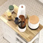 HOMCOM Dining Rolling Kitchen Island, White, with Wood Top, Shelves and Drawers - Image 8