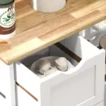 HOMCOM Dining Rolling Kitchen Island, White, with Wood Top, Shelves and Drawers - Image 9