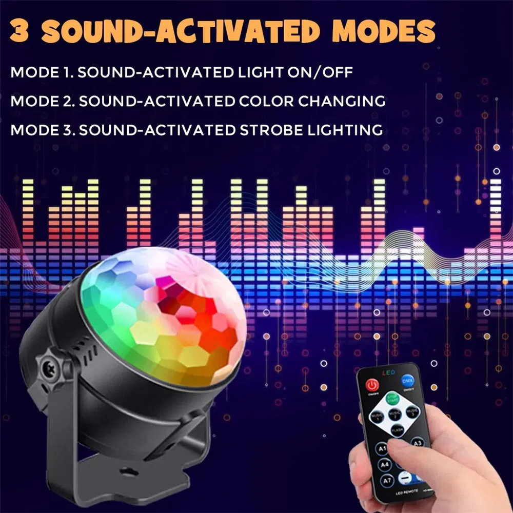 Sound Activated LED Disco Party Light with Remote and Strobe Effects