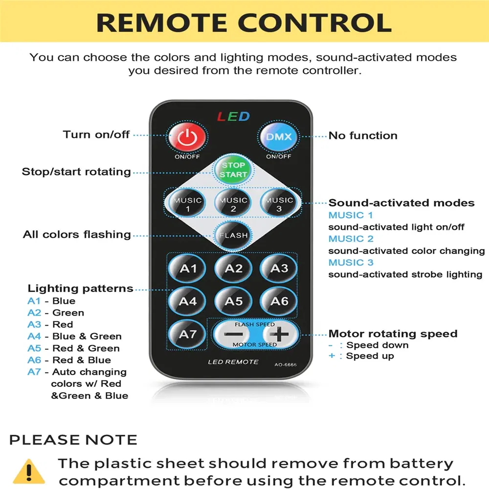 Sound Activated LED Disco Party Light with Remote and Strobe Effects