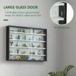 HOMCOM Display Cabinet 5-Tier Black White Glass Case with 2 Doors Adjustable Shelves Wall-Mounted - Image 5