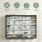 HOMCOM Display Cabinet 5-Tier Black White Glass Case with 2 Doors Adjustable Shelves Wall-Mounted - Image 6