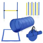 PawHut Dog Agility Tools 4PCS Set PE Jumps Stop Box Outdoor Training Equipment Blue Yellow