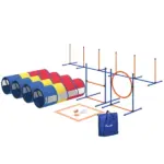PawHut Dog Agility Training Equipment, 12-Piece Dog Obstacle Course with Adjustable Hurdle and Ring, 4 Tunnels, Weave Poles