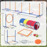 PawHut Dog Agility Training Equipment, 12-Piece Dog Obstacle Course with Adjustable Hurdle and Ring, 4 Tunnels, Weave Poles - Image 3