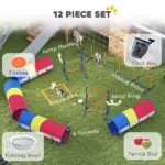 PawHut Dog Agility Training Equipment, 12-Piece Dog Obstacle Course with Adjustable Hurdle and Ring, 4 Tunnels, Weave Poles - Image 4