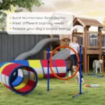 PawHut Dog Agility Training Equipment, 12-Piece Dog Obstacle Course with Adjustable Hurdle and Ring, 4 Tunnels, Weave Poles - Image 7