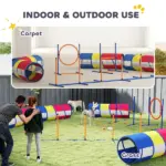 PawHut Dog Agility Training Equipment, 12-Piece Dog Obstacle Course with Adjustable Hurdle and Ring, 4 Tunnels, Weave Poles - Image 9