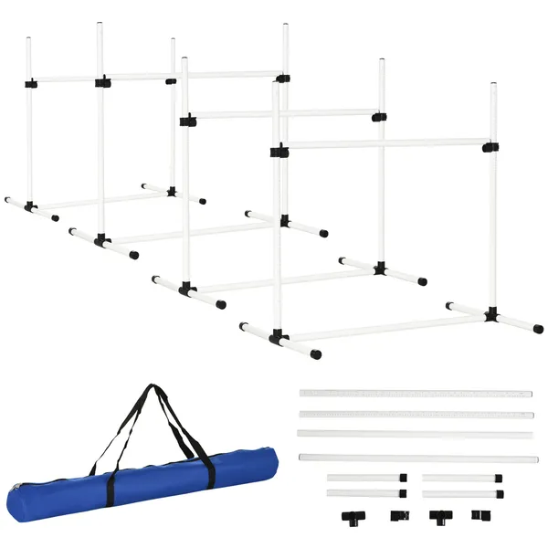 dog-agility-training-equipment-4-piece-set-with-adjustable-height-jump-bars-white.webp 4 Piece Adjustable Dog Agility Jump Bar Set with Carry Bag, Blue - Image 1
