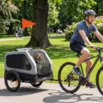 PawHut Dog Bike Trailer for Small and Medium Dogs, Universal Bicycle Coupler, Flip-Down Ramp Tailgate, Gray - Image 2