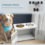 Dog Food Storage Cabinet with Bowls and Dog Feeding Station, White - Image 5