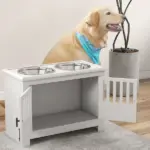 Dog Food Storage Cabinet with Bowls and Dog Feeding Station, White - Image 9