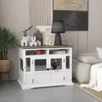 Dog Kennel Furniture Side End Table with Storage Double Doors Small Medium Dogs White - Image 2