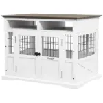 Dog Kennel Furniture Side End Table with Storage Double Doors Small Medium Dogs White - Image 11