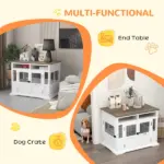Dog Kennel Furniture Side End Table with Storage Double Doors Small Medium Dogs White - Image 5