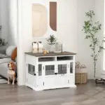 Dog Kennel Furniture Side End Table with Storage Double Doors Small Medium Dogs White - Image 10
