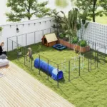 Dog Playpen for Indoor Outdoor, 24 Panels 44.5" H Puppy Playpen with Lockable Door, DIY Shape Pet Exercise Fence, Black - Image 2