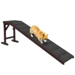 PawHut Dog Ramp Pet Ramp for Bed with Non-Slip Carpet, Top Platform, 74" x 16" x 25", Brown