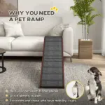 PawHut Dog Ramp Pet Ramp for Bed with Non-Slip Carpet, Top Platform, 74" x 16" x 25", Brown - Image 5