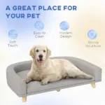 PawHut Dog Sofa Couch Bed with Washable Cushion for Large Dogs, Cats, Gray - Image 7