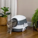 Dome Covered Cat Litter Box, Sleek Design with Lid, White and Gray - Image 2