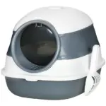 Dome Covered Cat Litter Box, Sleek Design with Lid, White and Gray - Image 11