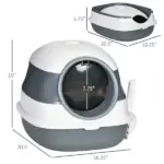 Dome Covered Cat Litter Box, Sleek Design with Lid, White and Gray - Image 3