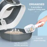 Dome Covered Cat Litter Box, Sleek Design with Lid, White and Gray - Image 5