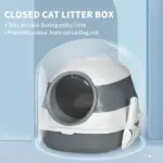 Dome Covered Cat Litter Box, Sleek Design with Lid, White and Gray - Image 6