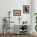 Dome Covered Cat Litter Box, Sleek Design with Lid, White and Gray - Image 9