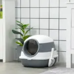 Dome Covered Cat Litter Box, Sleek Design with Lid, White and Gray - Image 10