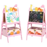 Double Sided Kids Easel with Whiteboard, Chalkboard and Storage Boxes, Pink - Image 11