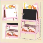 Double Sided Kids Easel with Whiteboard, Chalkboard and Storage Boxes, Pink - Image 3