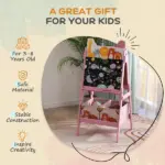 Double Sided Kids Easel with Whiteboard, Chalkboard and Storage Boxes, Pink - Image 6