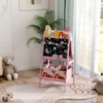 Double Sided Kids Easel with Whiteboard, Chalkboard and Storage Boxes, Pink - Image 10
